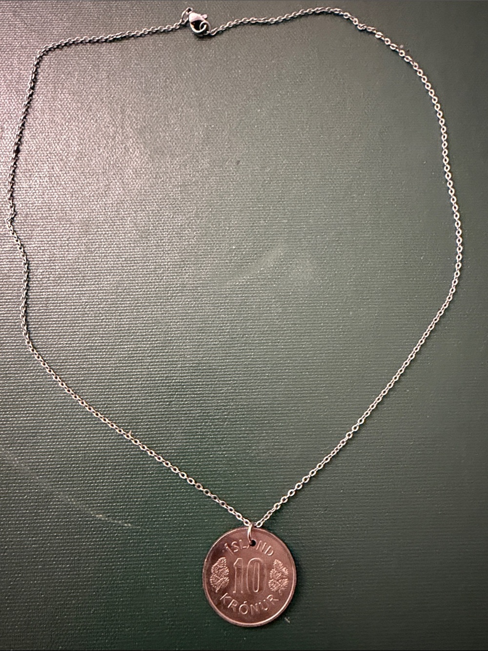 Iceland 10 Kronur Coin Pendant Necklace